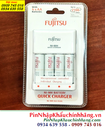 Fujitsu FCT344CEFX(CL) _Máy Sạc pin nhanh 2Giờ kèm sẳn 4 pin sạc Fujitsu HR-3UTC AA2000mAh 1.2v, Xuất xứ NHẬT